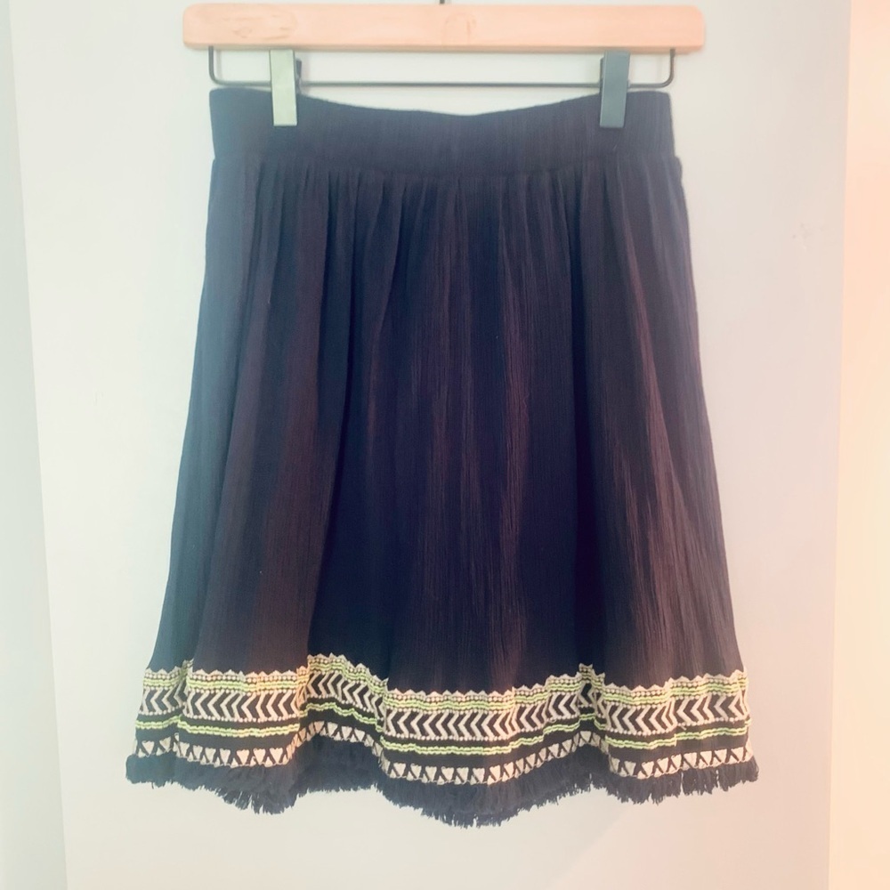 LOFT Navy Skater Skirt with Pleated Embellishments - XS